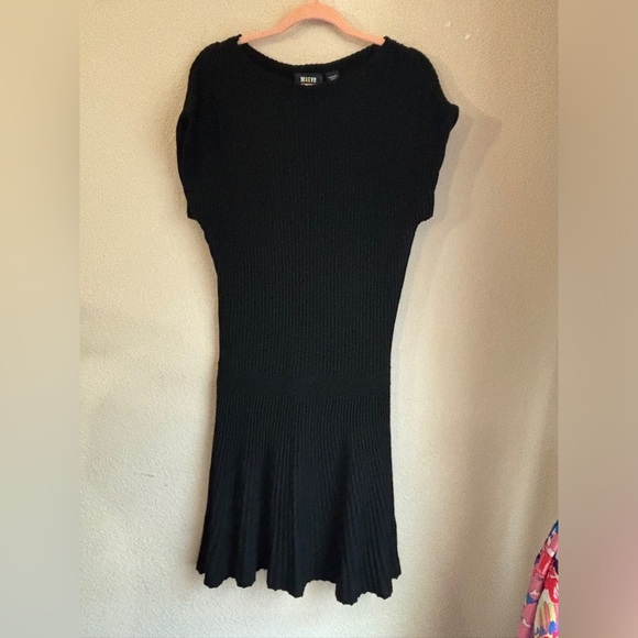 Maeve Anthropologie Ruth Black Ribbed Short Sleeve Fit & Flare Sweater Dress M - Picture 6 of 11